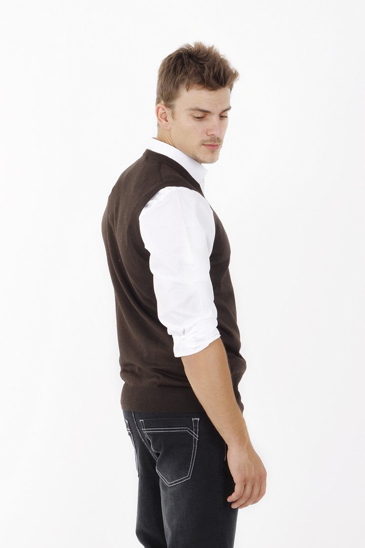 Kahve A.K.Düz V Yaka Süveter