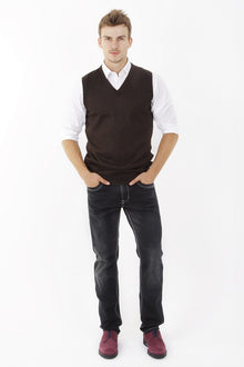 Kahve A.K.Düz V Yaka Süveter