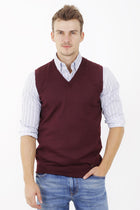 Bordo A.K.Düz V Yaka Süveter