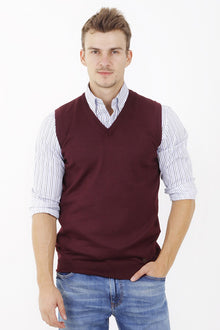 Bordo A.K.Düz V Yaka Süveter