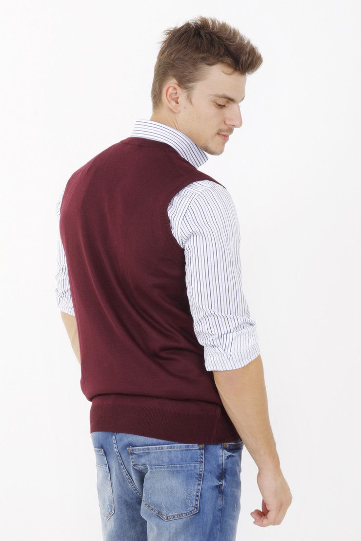 Bordo A.K.Düz V Yaka Süveter