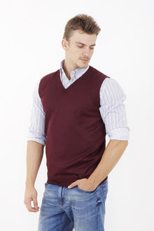 Bordo A.K.Düz V Yaka Süveter