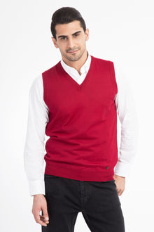 Kırmızı V Yaka Regular Fit Yünlü Süveter