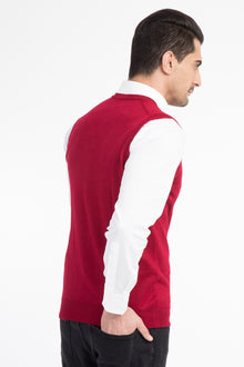 Kırmızı V Yaka Regular Fit Yünlü Süveter