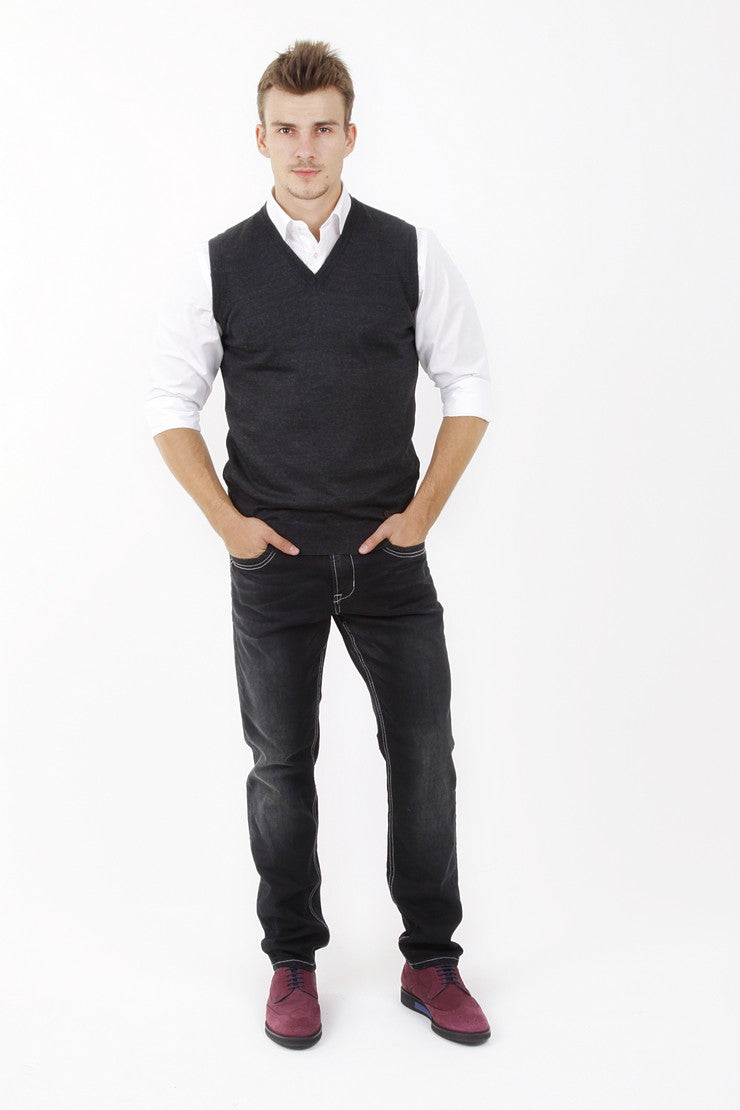 Antrasit A.K.Düz V Yaka Süveter