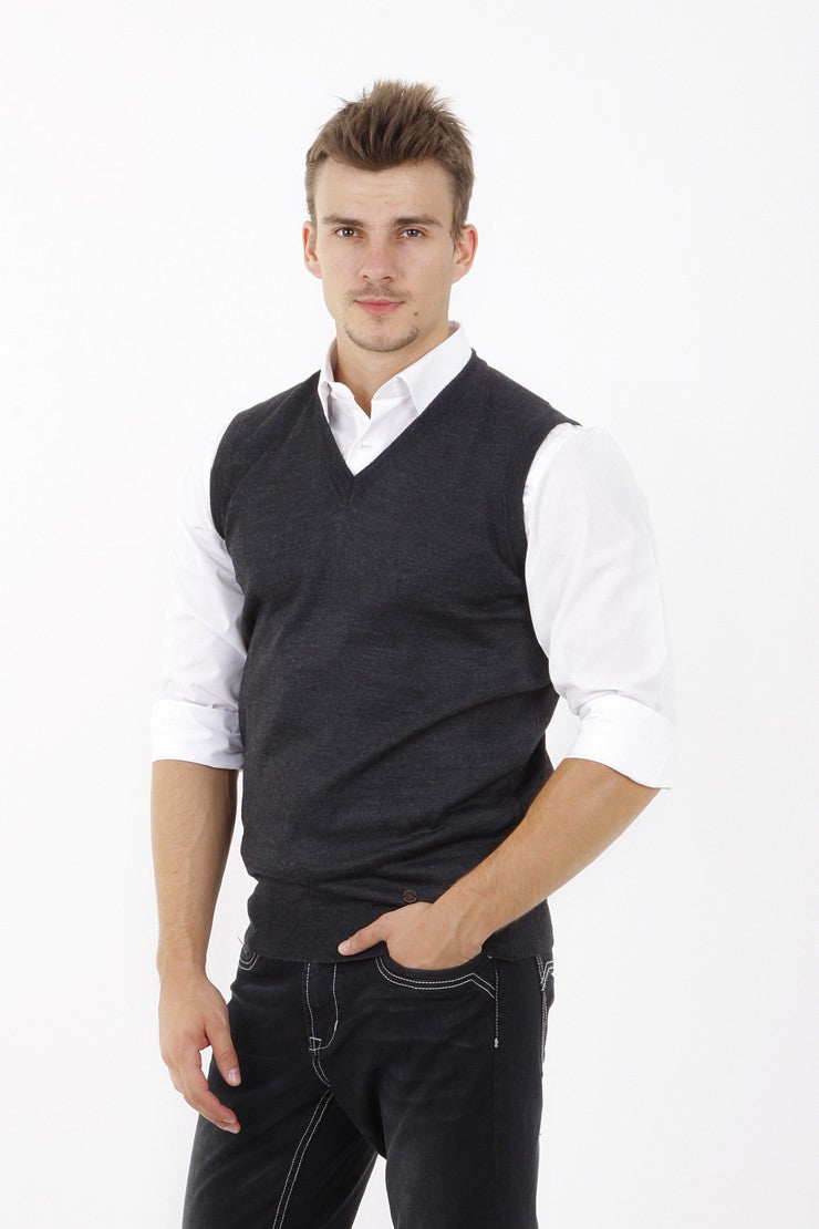 Antrasit A.K.Düz V Yaka Süveter