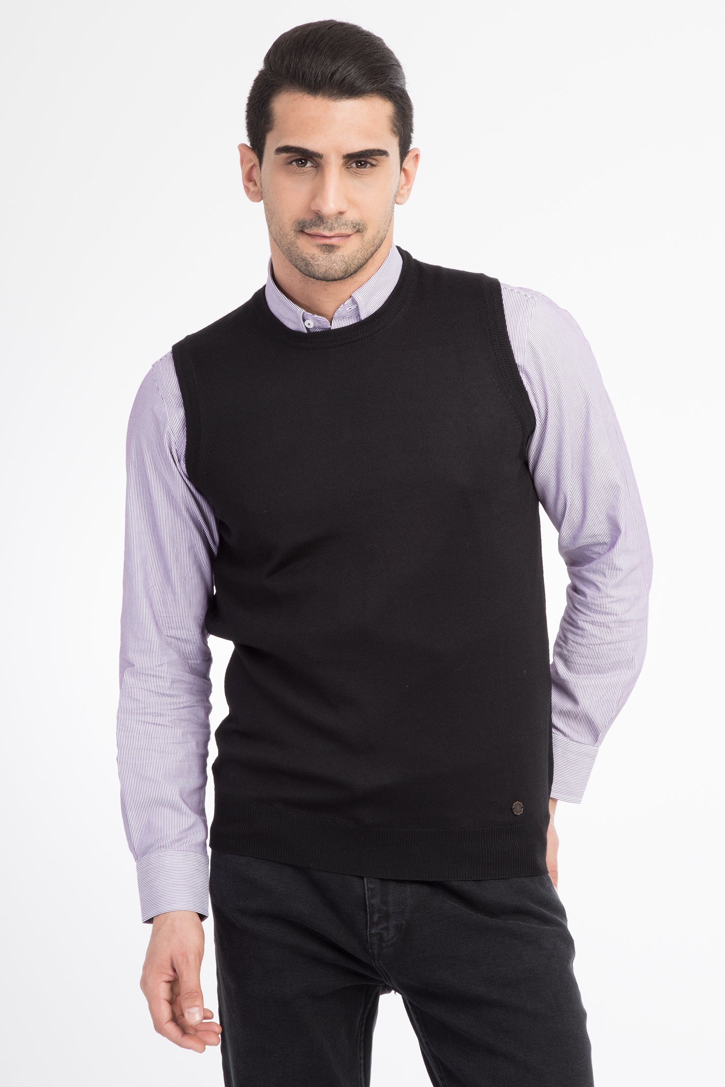 Siyah Bisiklet Yaka Yünlü Süveter