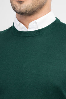 Koyu Yesil Bisiklet Yaka Yünlü Süveter