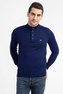 Mavi Yar?m Bal?kç? Yaka Slim Fit Dar Kesim Yünlü Fermuarl? Triko Kazak-Abdullah Ki??l?