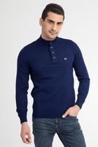Mavi Yar?m Bal?kç? Yaka Slim Fit Dar Kesim Yünlü Fermuarl? Triko Kazak-Abdullah Ki??l?