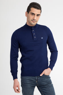 Mavi Yar?m Bal?kç? Yaka Slim Fit Dar Kesim Yünlü Fermuarl? Triko Kazak-Abdullah Ki??l?