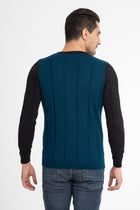 Lacivert V Yaka Slim Fit Dar Kesim Yünlü Triko Kazak