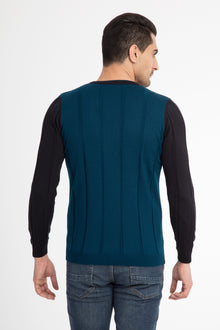 Lacivert V Yaka Slim Fit Dar Kesim Yünlü Triko Kazak