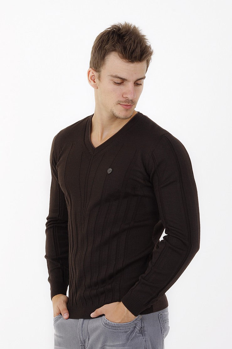 Kahve V Yaka Slım Triko