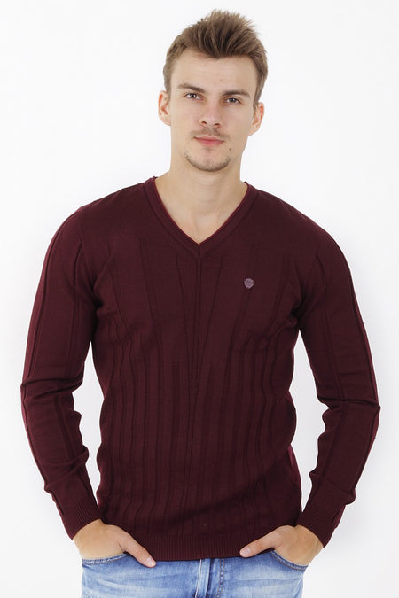 Bordo V Yaka Slım Triko