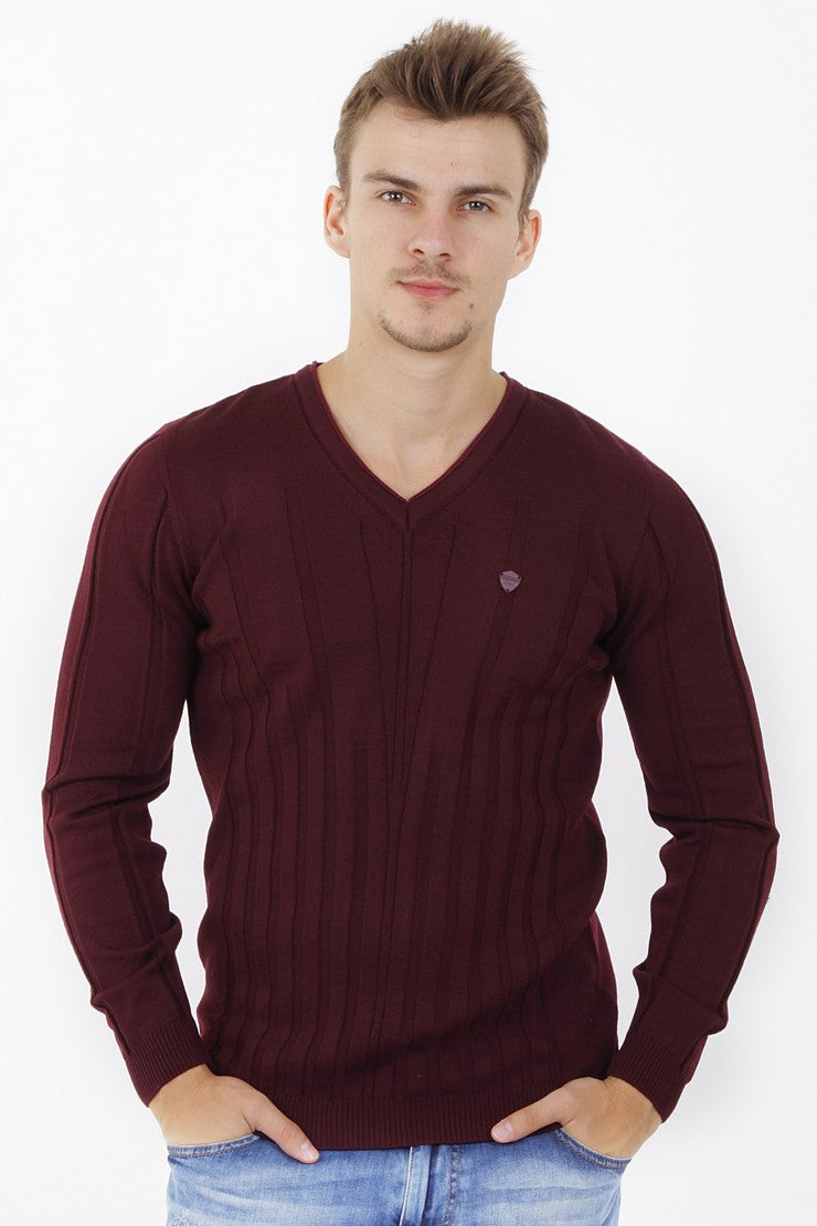 Bordo V Yaka Slım Triko