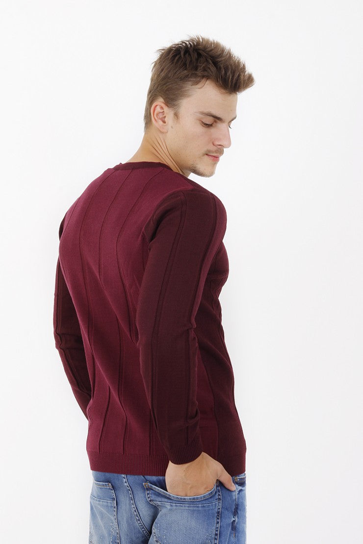 Bordo V Yaka Slım Triko