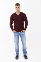 Bordo V Yaka Slım Triko