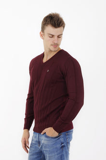 Bordo V Yaka Slım Triko