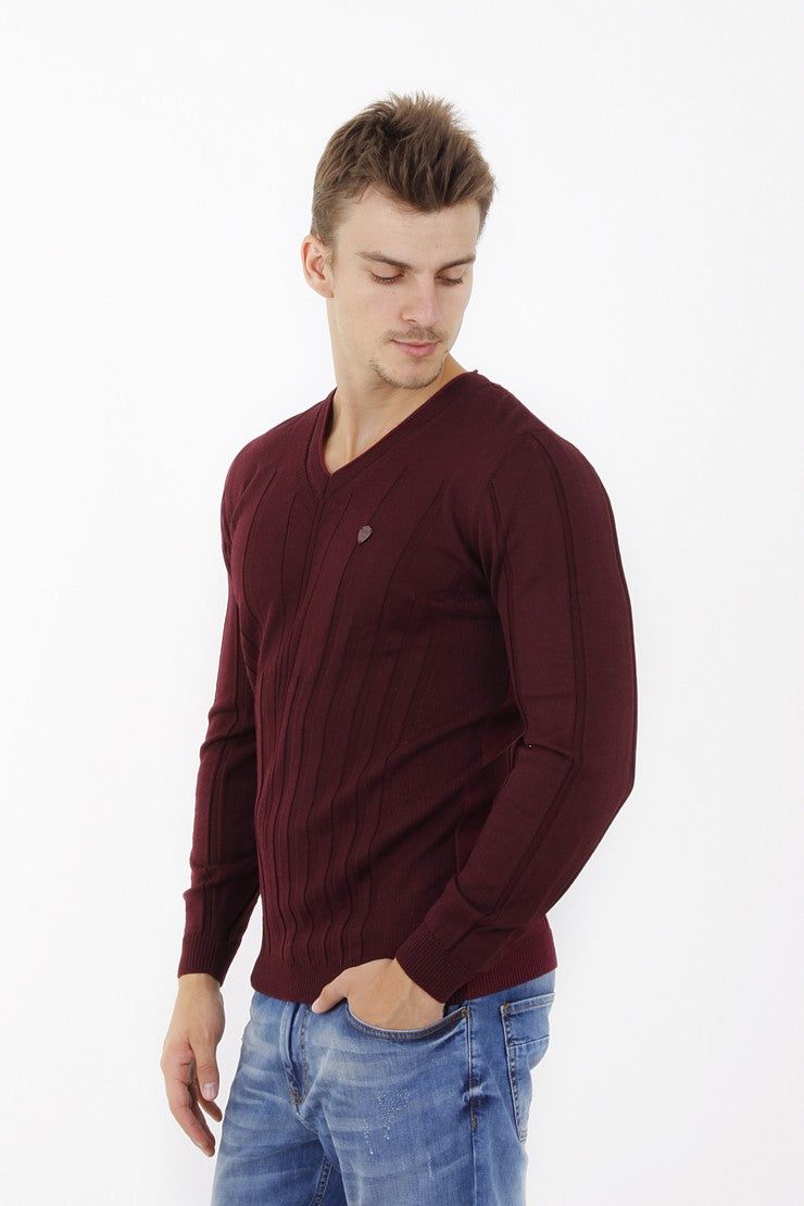 Bordo V Yaka Slım Triko