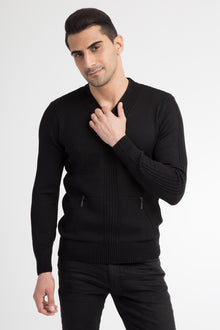 Siyah V Yaka Slim Fit Dar Kesim Yünlü Triko Kazak-Abdullah Ki??l?