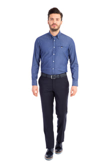 Lacivert 6 Drop Regular Fit Standart Kesim Flanel Kuma? Pantolon-Abdullah Ki??l?