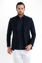 Lacivert İtalyan Yünlü Desenli Ceket