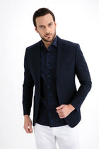 Lacivert İtalyan Yünlü Desenli Ceket