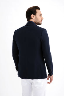 Lacivert İtalyan Yünlü Desenli Ceket