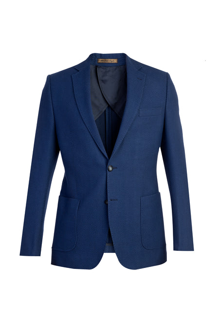 Mavi İtalyan Yünlü Desenli Ceket