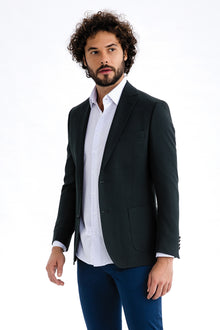 Koyu Yesil İtalyan Yünlü Desenli Ceket