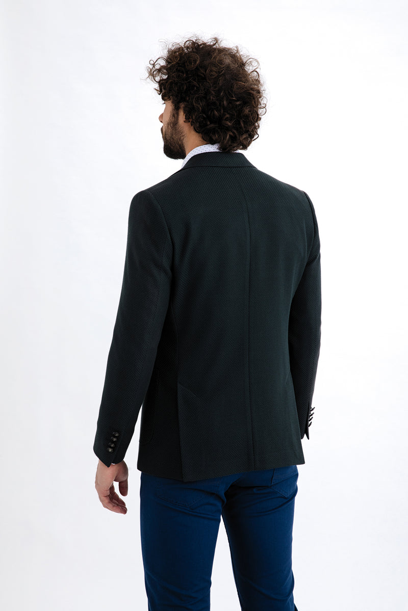 Koyu Yesil İtalyan Yünlü Desenli Ceket