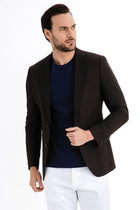 Koyu Kahve İtalyan Yünlü Desenli Ceket