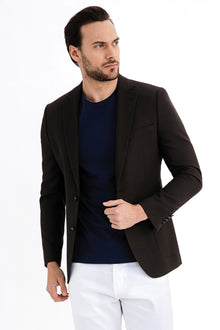 Koyu Kahve İtalyan Yünlü Desenli Ceket