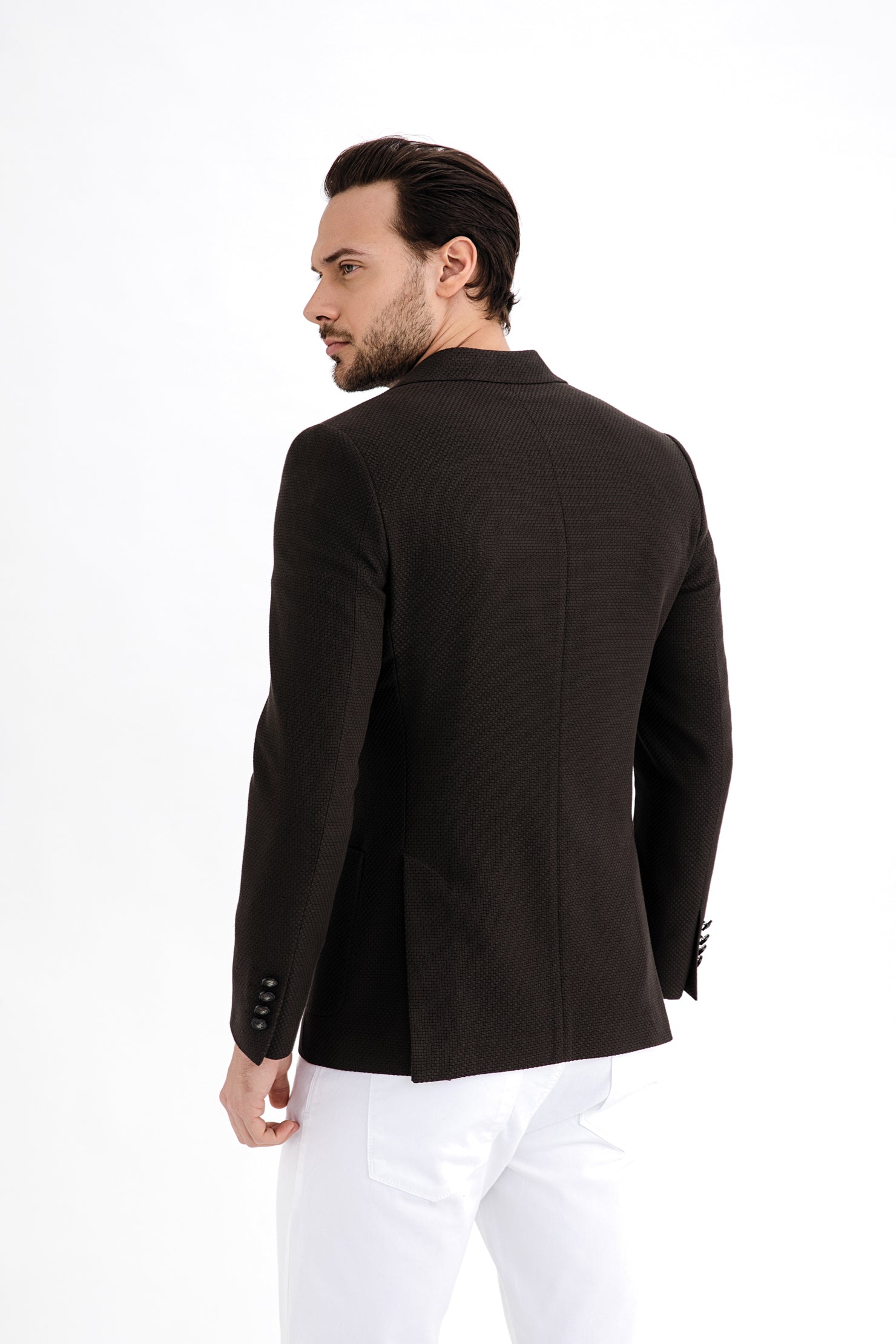 Koyu Kahve İtalyan Yünlü Desenli Ceket