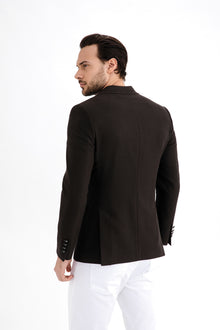 Koyu Kahve İtalyan Yünlü Desenli Ceket