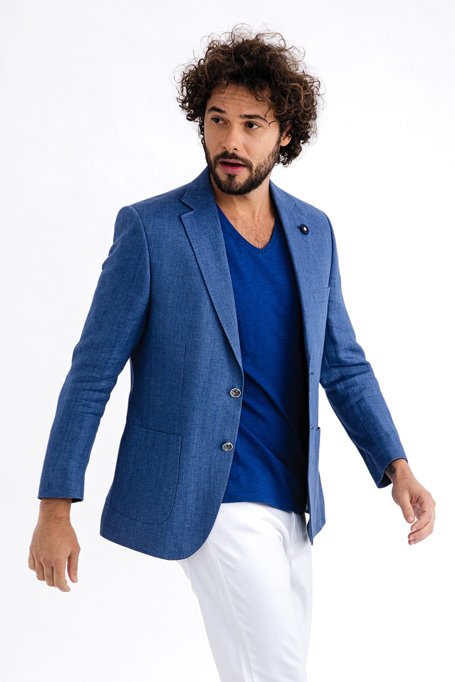 Mavi Relaxed Fit Rahat Kesim İtalyan Ekose Keten Ceket