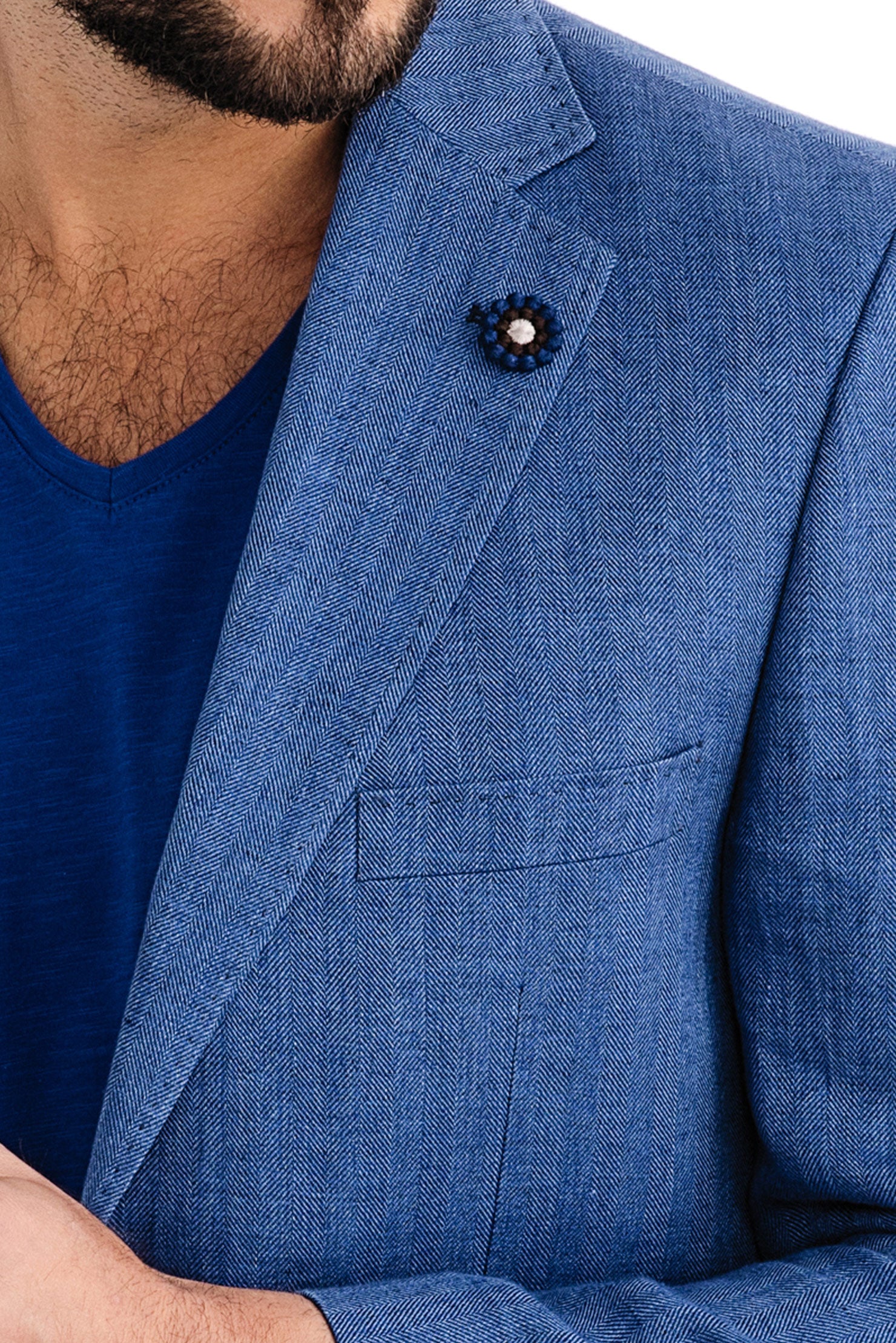 Mavi Relaxed Fit Rahat Kesim İtalyan Ekose Keten Ceket