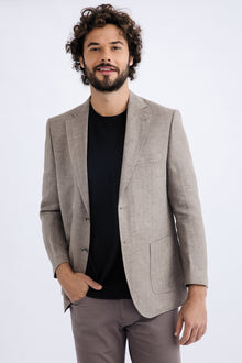 Bej İtalyan Ekose Keten Ceket