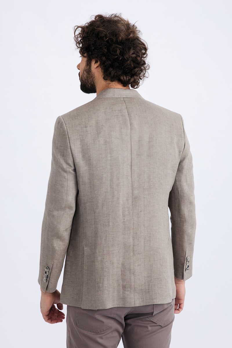 Bej İtalyan Ekose Keten Ceket