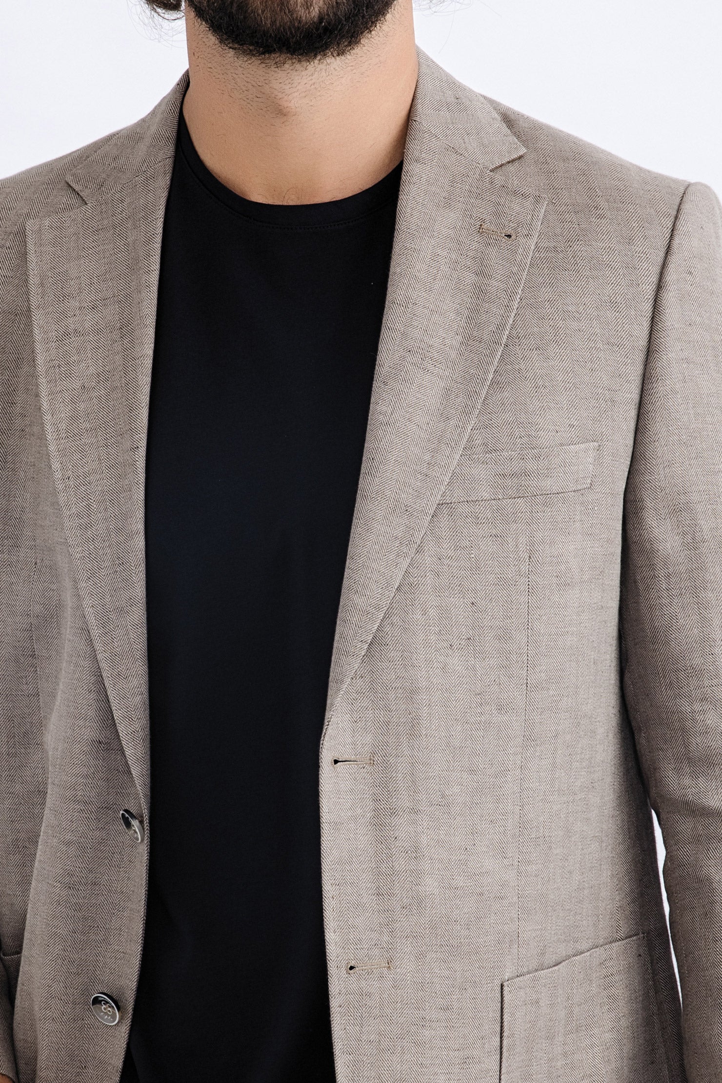 Bej İtalyan Ekose Keten Ceket