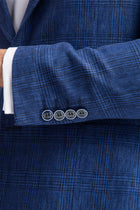 Koyu Mavi İtalyan Keten Ekose Ceket