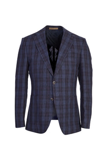 Lacivert İtalyan Slim Fit Dar Kesim Keten Ceket