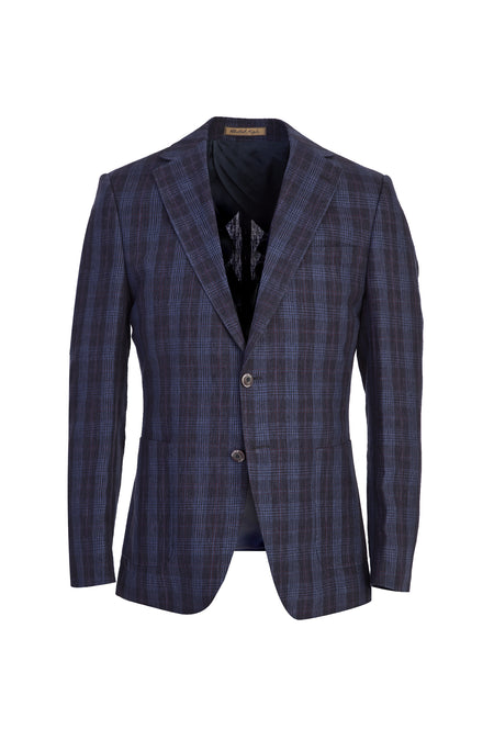 Lacivert İtalyan Slim Fit Dar Kesim Keten Ceket