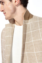 Açık Kahve - Camel İtalyan Yünlü Kareli Ceket