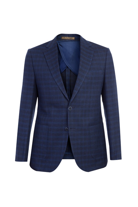 Lacivert 7 Drop Slim Fit Dar Kesim ?talyan Kareli Ceket-Abdullah Ki??l?