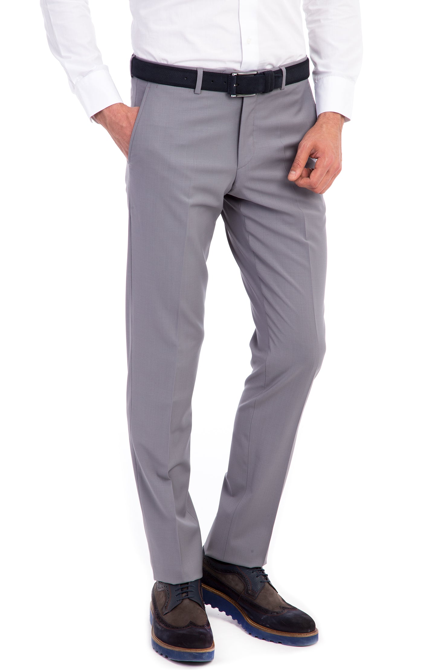 Açık Gri Regular Fit Yünlü Klasik Kumaş Pantolon