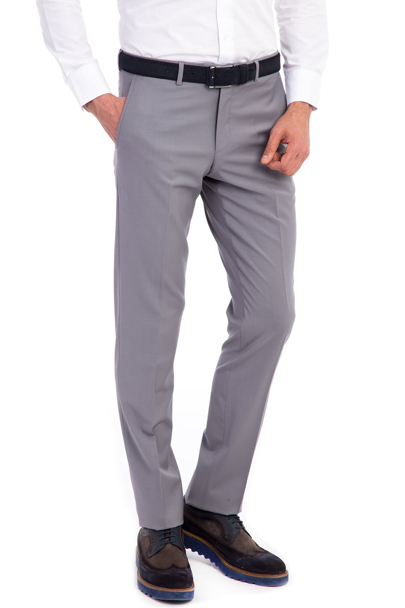 Açık Gri Regular Fit Yünlü Klasik Kumaş Pantolon