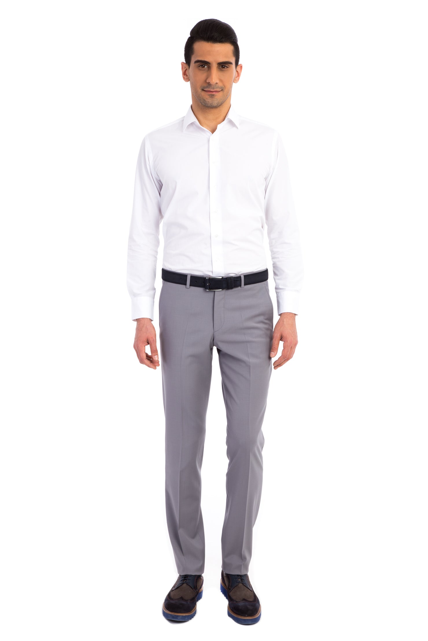 Açık Gri Yünlü Klasik Kumaş Pantolon