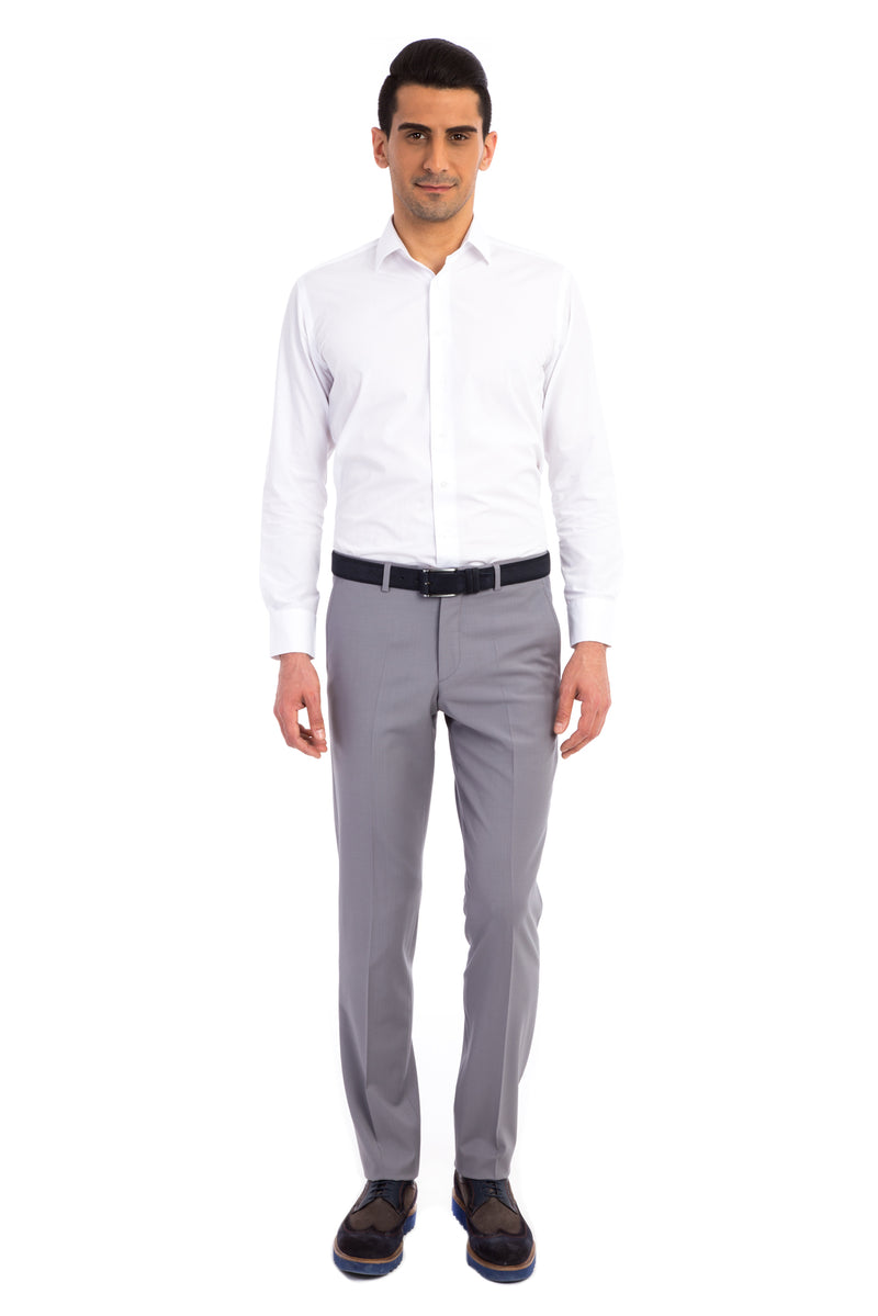 Aç?k Gri 4 Drop Relaxed Fit Rahat Kesim Klasik Kuma? Pantolon-Abdullah Ki??l?